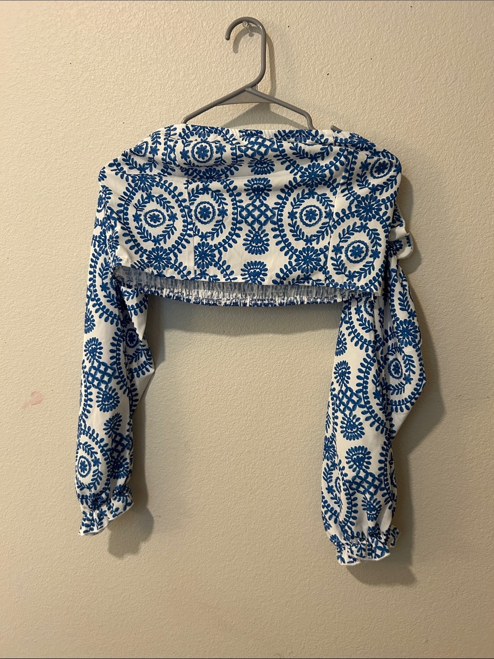 SHEIN Blue and White Cropped Off-Shoulder Top